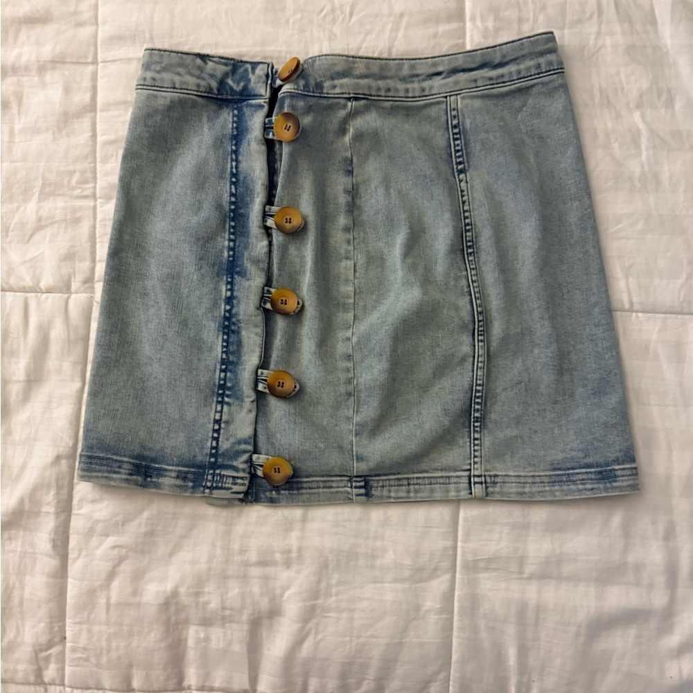 Free People Light Blue Denim Pencil Skirt